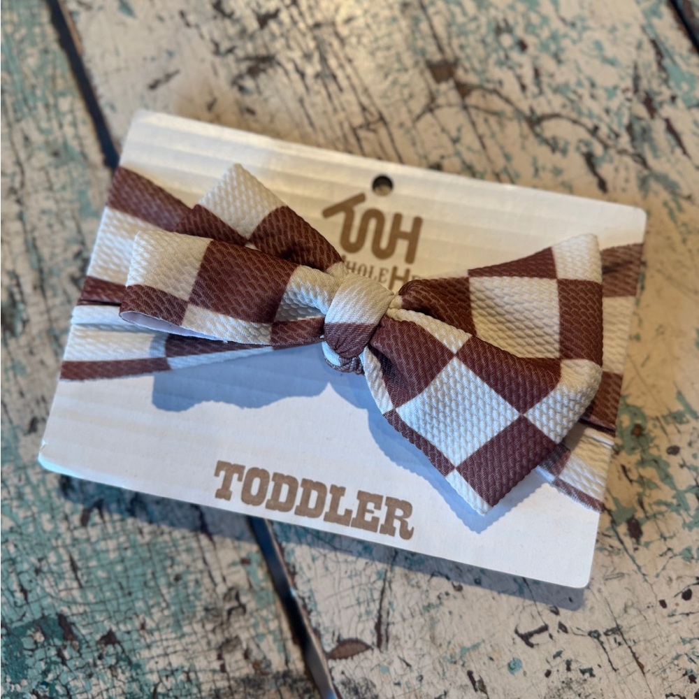 Brown Checker Toddler Bow